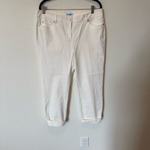 J. McLaughlin White Cropped Casual Pants Womens Size 12 Rolled Cuff Beachy
